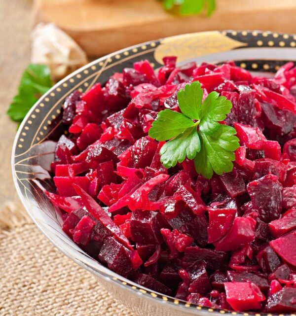 Beetroot salad is a nutritional powerhouse! It’s loaded with nitrates that support heart health and blood pressure, and its antioxidants and fiber boost digestion and detoxification. Beetroot is also rich in folate, which promotes cell health, and vitamin C, which strengthens immunity. A vibrant, health-boosting dish!